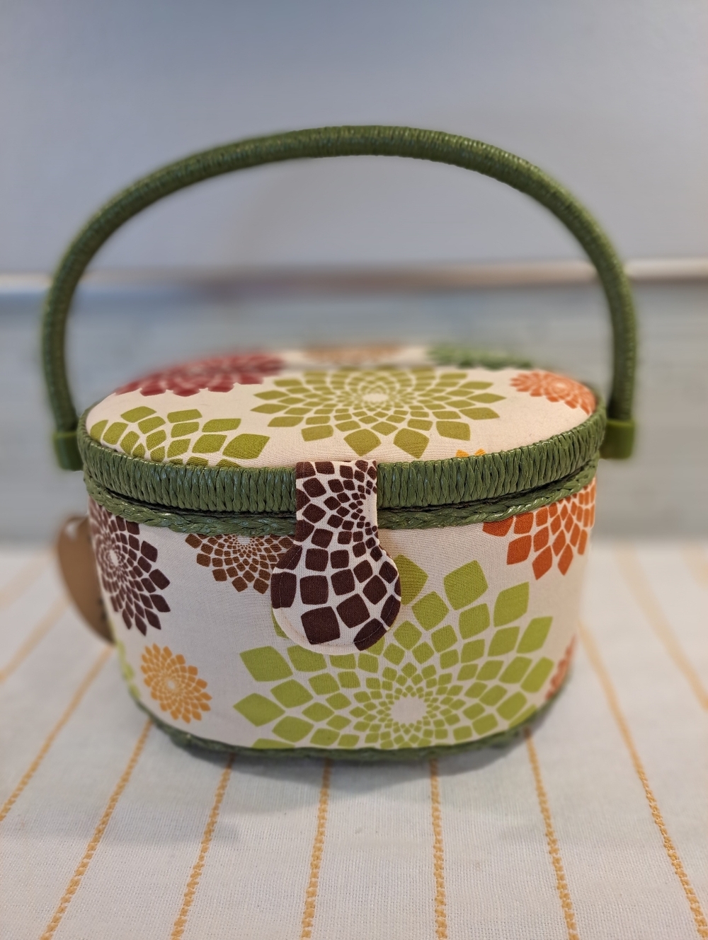 Padded Fabric Sewing Box Basket w/Plastic Tray Pin Cushion Snap Close NEW